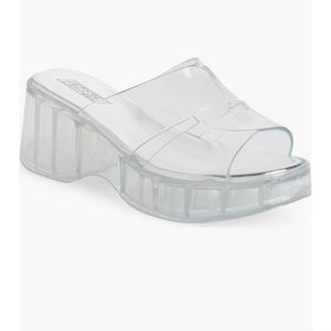 JEFFREY CAMPBELL CLEAR JELLY SLIDE OPEN TOE PLATFORM SANDALS